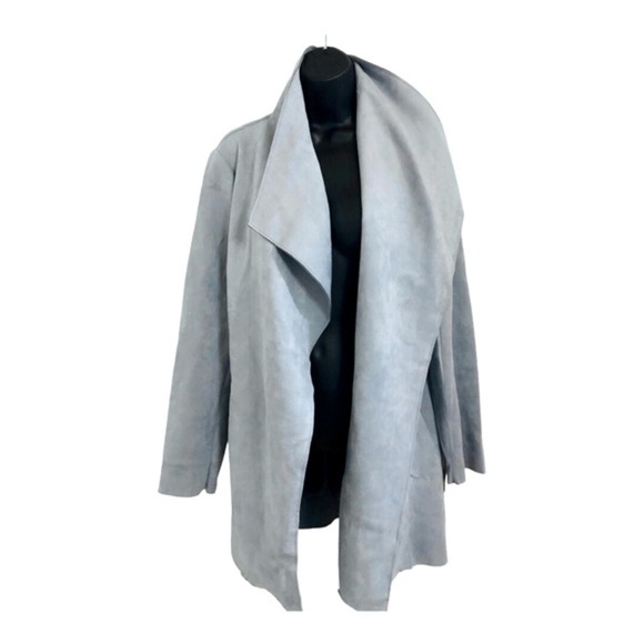 Haute monde Blue faux suede oversized shawl collar belted trench coat size Large - Picture 8 of 16